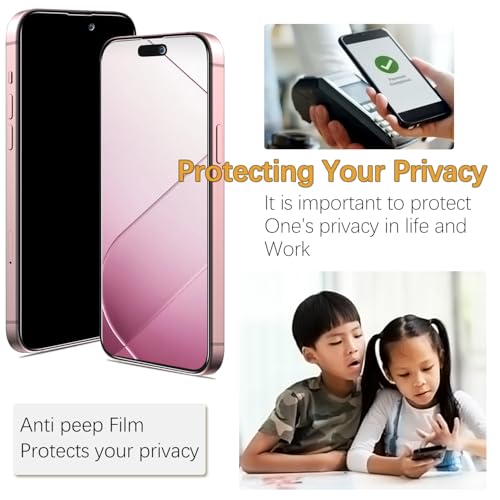 3 Pack Privacy Screen Protector for iPhone 15/15 Pro 6.1 inch Anti Spy Private Tempered Glass Film, Anti Scratch, 9H Hardness, Ultra Resistant, Bubble Free, Case Friendly