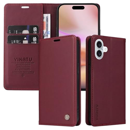 Caseurban Compatible with iPhone 16 Plus Wallet Case PU Leather Flip Folio Case with Card Holder Magnetic Closure Shockproof Protective Phone Cover Black - color: Black, size: iPhone 16 Plus