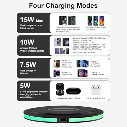 Wireless Charger Fast Charging Pad Compatible Motorola Edge/Razr Ultra/Moto G Stylus 2026/Edge 70 Pro+/Razr 70 Ultra/Edge 70 Pro,15W Wireless Phone Charger Android Charging Station Mat with Adapter - color: 3Black