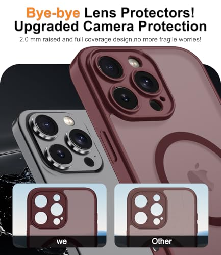 Magnetic Case for iPhone 16 Pro Case with Screen Protector+Wrist Strap | Compatible with MagSafe,Full Camera Protection,Slim Translucent Matte Phone Cover,Wine Red - color: Wine Red