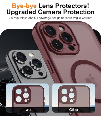 Magnetic Case for iPhone 16 Pro Case with Screen Protector+Wrist Strap | Compatible with MagSafe,Full Camera Protection,Slim Translucent Matte Phone Cover,Wine Red - color: Wine Red