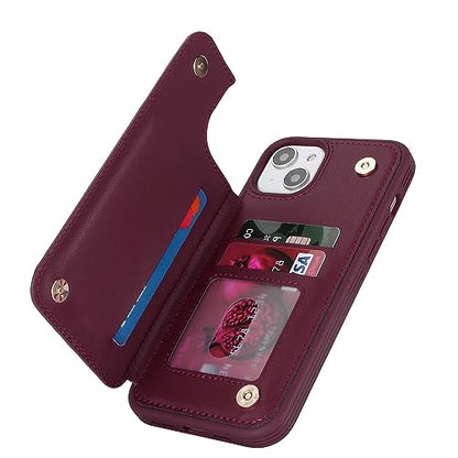 iCoverCase Compatible with iPhone 14 Plus Phone Case with Card Holder, Wallet Case for Women Men RFID Blocking PU Leather Protective Case 6.7 Inch (Wine Red) - color: Wine Red