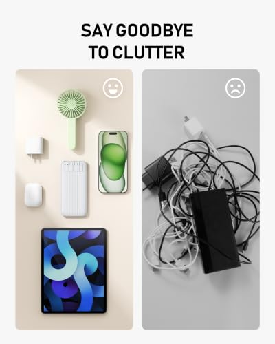 charmast Portable Charger Built-in Cables, 10000mAh Slim Power Bank Pocket - color: White
