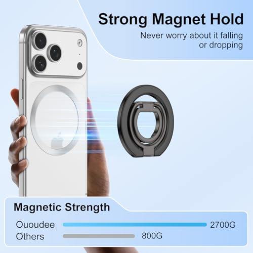 Magnetic Phone Finger Ring Grip Holder for MagSafe Two-Sided Magnet Stand - color: Black