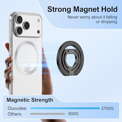 Magnetic Phone Finger Ring Grip Holder for MagSafe Two-Sided Magnet Stand - color: Black
