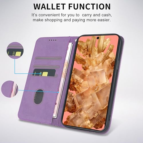 Wallet Case for Google Pixel 8 6.2 inch 2023 - [Strong Magnetic] PU Leather Folio Flip Case with Card Holder Kickstand Protective Phone Cover - Purple - color: Purple, size: Google Pixel 8 6.2"