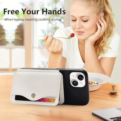 M-Plateau Phone Wallet Stick On, Small Card Holder for Phone Case with Snap Closure and Leather Phone Card Holder for Most Smartphones (White) - color: White