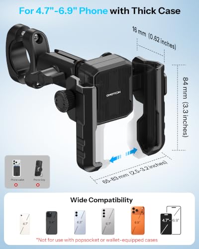 OMOTON Bike Phone Holder Extended Arm, Anti-Shake Camera-Friendly Mount - color: 7-Black Pro