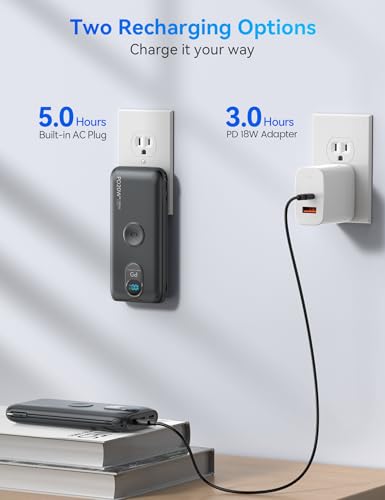 Portable Charger Power Bank 10000mAh PD20W w/Built-in Cables & AC Plug - color: Black