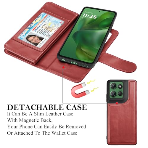 for Motorola Moto G Power 5G 2025 Case, for Moto G Power 2025 Wallet Case, PU Leather Credit Card Holder [9 Card Slots] Folio Flip Detachable Magnetic Cover Kickstand & Lanyard, Wine Red - color: Wine Red