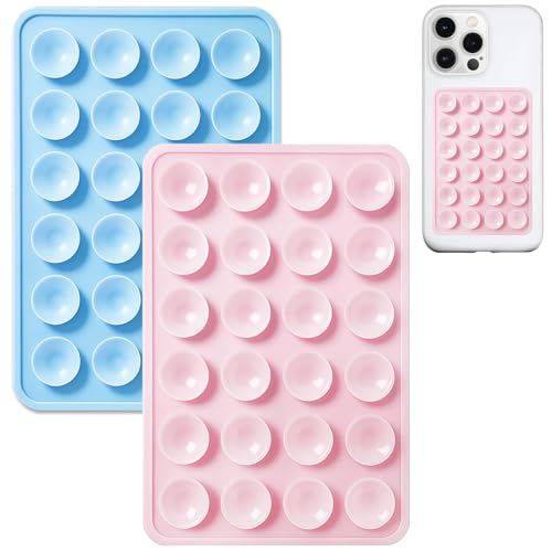 Anteel 2 Pack Silicone Suction Phone Case Mount, Non Slip Sticky Phone Grip for Cellphone, Silicon Adhesive Suction Cup Phone Mount, Strong Grip Holder for Selfies & Videos (Light Pink&Baby Blue) - color: Light Pink&Baby Blue