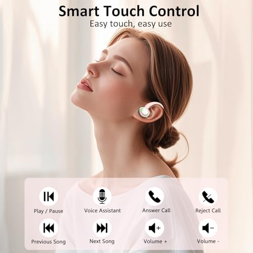 Matast Wireless Earbuds, Bluetooth Headphones Sports, IP7 Waterproof Headset with Earhook Workout, 50H Playback Over-Ear Buds with ENC Noise Cancelling Mic, Deep Bass Fitness Earphones Gym Running - color: Lily powder