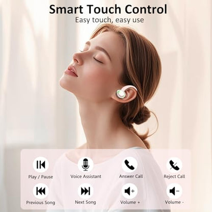 Matast Wireless Earbuds, Bluetooth Headphones Sports, IP7 Waterproof Headset with Earhook Workout, 50H Playback Over-Ear Buds with ENC Noise Cancelling Mic, Deep Bass Fitness Earphones Gym Running - color: Lily powder