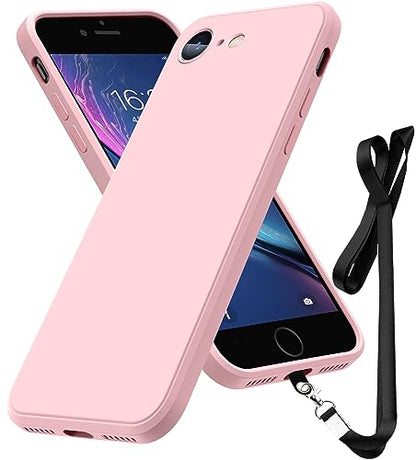 Compatible with iPhone SE 2022/2020/8/7 Case 4.7 inch,Soft Touch | Silicone Full-Body Protective Case,Neck Lanyard Strap,Non-Yellowing Dropproof Protective Phone Cover Slim Thin,Pink(1-88) - color: Pink