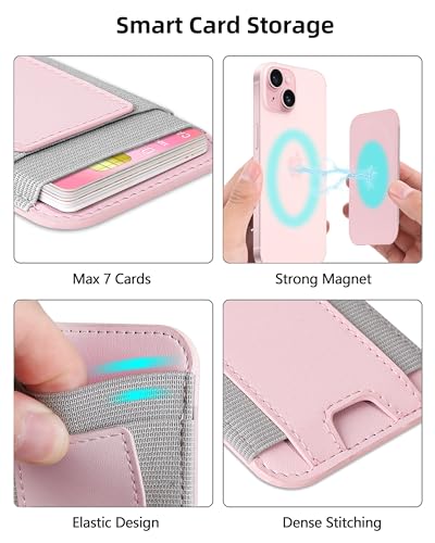 Upgraded for Magsafe Wallet, 7 Card Holder, RFID Blocking, Strongest Magnet | Magnetic Wallet for iPhone 17/16/15/14/13/12 Series, for iPhone Magsafe Wallet with 2 Card Slots, Vegan Leather, Baby Pink - color: Baby Pink