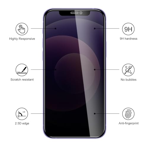 3 Pack Privacy Screen Protector foriPhone 12/12 Pro, 9H Hardness Double Shatterproof Anti-Spy Tempered Glass Film, Easy Installation, Case-Friendly - size: iPhone 12/12 Pro
