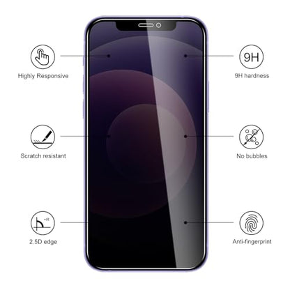 3 Pack Privacy Screen Protector foriPhone 12/12 Pro, 9H Hardness Double Shatterproof Anti-Spy Tempered Glass Film, Easy Installation, Case-Friendly - size: iPhone 12/12 Pro