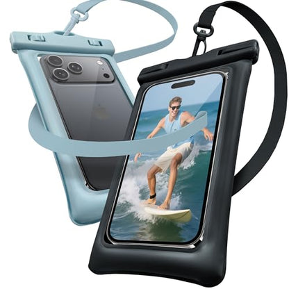 Floating Waterproof Phone Pouch 2 Pack - Dual Floatable Airbags Up to 7.2", IPX8 Waterproof Phone Dry Bag with Lanyard for Beach, for iPhone 17 16 15 Samsung Galaxy Etc., Black + Gray Blue - color: Black + GrayBlue
