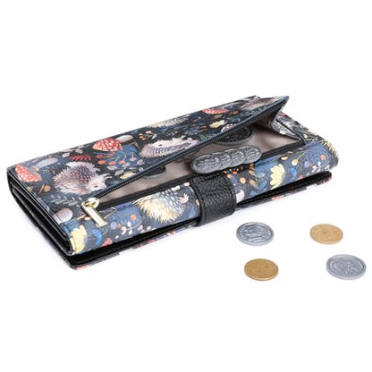 GOIACII Women's Wallet RFID Blocking Large Capacity Card Holder Ladies Phone Clutch Travel Long Purse Hedgehog Print - color: Z03 Hedgehog Print Black
