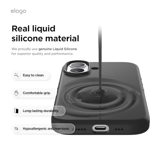 elago Premium Magnetic Silicone Case for iPhone 17 Black | Compatible with MagSafe, Liquid Silicone Material, Protection, Shockproof, Slim Phone (Black) - color: Black, size: iPhone 17