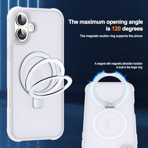 SKYLMW Compatible with iPhone 16 Plus Case with Stand,Translucent | iPhone 16 Plus Phone Case 6.7",Magnetic Ring Stand,Compatible with MagSafe,Military-Grade Plustection,Great Grip Feeling - color: Translucent, size: Iphone 16 Plus
