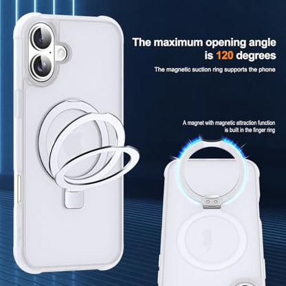 SKYLMW Compatible with iPhone 16 Plus Case with Stand,Translucent | iPhone 16 Plus Phone Case 6.7",Magnetic Ring Stand,Compatible with MagSafe,Military-Grade Plustection,Great Grip Feeling - color: Translucent, size: Iphone 16 Plus