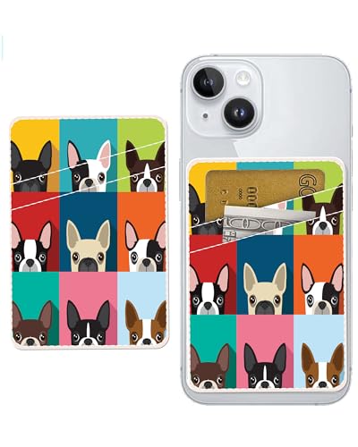 Dual Pocket Leather Phone Wallet, Adhesive Stick On, Cute & Funny Dogs Design - color: Funny Dogs