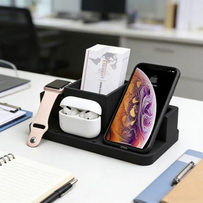 4 in 1 Wireless Charging Station, Multi-Device Fast Wireless Charger, Magnetic Charging Dock, Dual Headphone Charging, Desktop Organizer Stand for Home and Travel