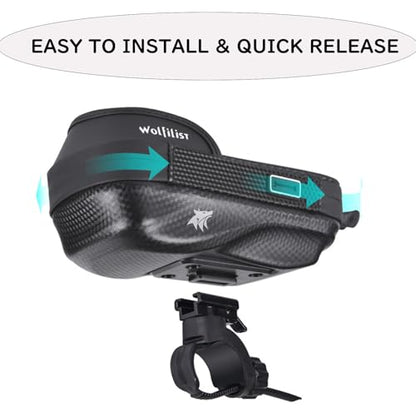WOLFILIST Waterproof Bike Phone Mount - Touch Screen Holder for 7'' Phones, 360° Rotation & Shockproof Handlebar Bag - Ideal for Cycling, Motorcycle, Electric Bike Accessories (BLACK)