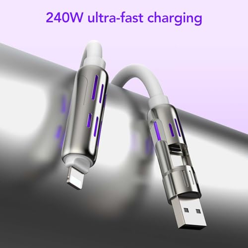 MFish 240W 4-in-1 Fast Charging Cable, White, 6.6FT - color: White, size: 6.6FT
