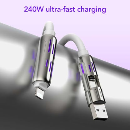 MFish 240W 4-in-1 Fast Charging Cable, White, 6.6FT - color: White, size: 6.6FT