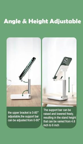 2 Pack Cell Phone Stand for Desk,Fully Foldable,Portable,Phone Holder with Silicon Pad,Angle Height Adjustable,Metal Weighted for Base,Compatible with All Mobile Phones (White & Black) - color: White & Black