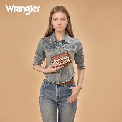 Montana West X Wrangler Brown Wallet Women Double Zipper Pocket Wallet with Rfid Blocking Large Phone Western Women's Wallets Card Cases & Money Organizers - color: Brown