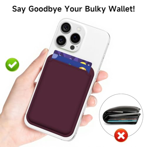 LoeoeL Magnetic Phone Wallet Compatible with Magsafe Wallet, Silicone ID Credit Card Holder Wallets for Back of Phone Pocket, Slim Thin Pouch Sleeve Wallets for iPhone Pixel, Burgundy Maroon - color: Burgundy