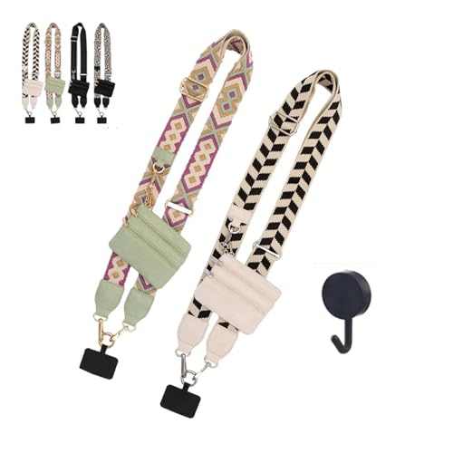 Clip and Go Strap for Phone with Wallet Crossbody,Phone Strap with Zipper Pouch and Adjustable Chain - color: 2pcs Mix Color-a