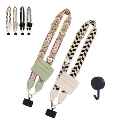 Clip and Go Strap for Phone with Wallet Crossbody,Phone Strap with Zipper Pouch and Adjustable Chain - color: 2pcs Mix Color-a