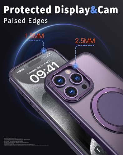 Strong Magnetic for iPhone 13 Pro Case with 360° Rotatable Stand [with 2 Tempered Glass Film] [Compatible with Magsafe] Military-Grade Drop Protection Case, Purple - color: Purple, size: iPhone 13 Pro