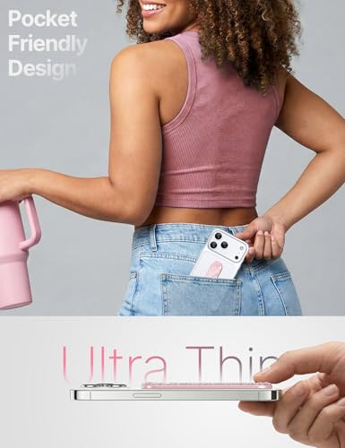 GripMate Phone Grip Holder, Finger Strap Stand, Cute Bling Sparkly, Metal Aluminum Alloy Kickstand with Soft TPU Loop - Universal Ultra Slim Comfortable Hand Grip for Smartphones, Glitter Pink - color: Glitter Pink
