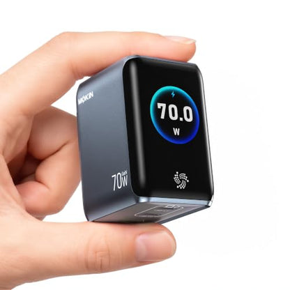 MOKiN 70W USB C Charger with Smart Display, Mini 3-Port GaN Fast Charger