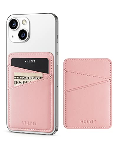 VULKIT Phone Card Holder Wallet Leather Adhesive Pocket RFID Blocking Credit Card Sleeves Stick Back of Phone Smartphones - color: Rose