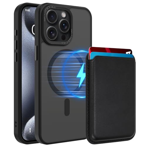 Magnetic Designed for iPhone 15 Pro Case 6.1" 2023, Black | [Compatible with Magsafe] [with Wallet & Card Holder] [Military Drop Protection] Slim Translucent Matte Phone Case - color: Black, size: iPhone 15 Pro