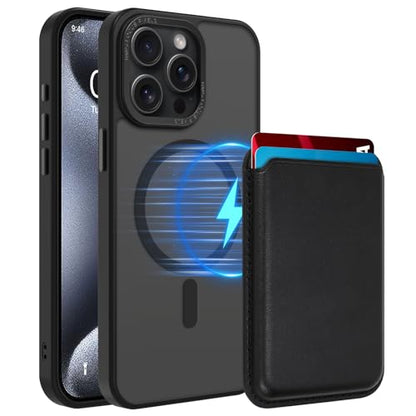 Magnetic Designed for iPhone 15 Pro Case 6.1" 2023, Black | [Compatible with Magsafe] [with Wallet & Card Holder] [Military Drop Protection] Slim Translucent Matte Phone Case - color: Black, size: iPhone 15 Pro