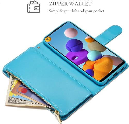 UEEBAI Wallet Case for Samsung Galaxy S24 Plus/S25 Plus 5G, PU Leather Wallet Magnetic Closure Handbag Zipper Pocket Cover Kickstand Card Slots with Hand Strap Marble Flip Case Women - Marble Blue - color: Marble Blue, size: Samsung Galaxy S24 Plus/S25 Pl