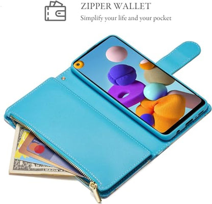 UEEBAI Wallet Case for Samsung Galaxy S24 Plus/S25 Plus 5G, PU Leather Wallet Magnetic Closure Handbag Zipper Pocket Cover Kickstand Card Slots with Hand Strap Marble Flip Case Women - Marble Blue - color: Marble Blue, size: Samsung Galaxy S24 Plus/S25 Pl