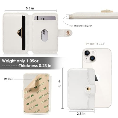 M-Plateau Phone Wallet Stick On, Small Card Holder for Phone Case with Snap Closure and Leather Phone Card Holder for Most Smartphones (White) - color: White