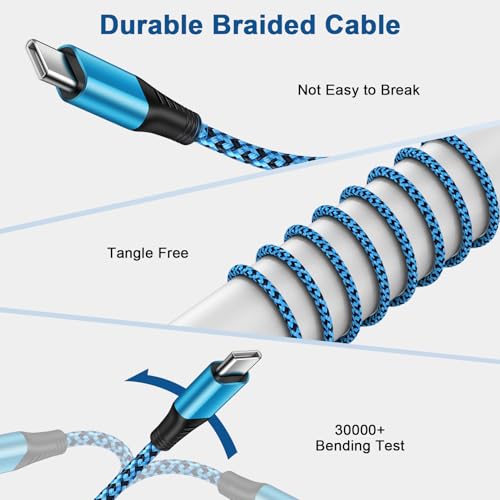Samsung S25 Edge Fast Charging Cord USB C Braided Charger Cable 3.1A 10FT - color: Blue