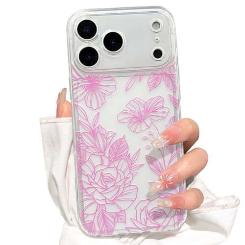 NITITOP for iPhone 17 Pro Case Cute Clear Floral Flower - Pink | For girls women, Girly, Aesthetic, Soft TPU, Full camera lens, Protective, Shockproof phone cover - color: Pink, size: iPhone 17 Pro