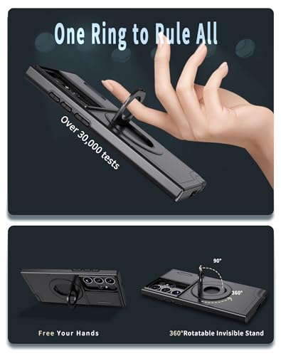 ANNGELAS for Samsung Galaxy S23 Ultra Mag Safe Kickstand Case with Slide Camera Cover,Slim Shockproof Military Heavy Duty Anti Drop Full Body Protection,360 Rotating Stand Magnetic Phone Case(Black) - color: Magnetic Stand Black