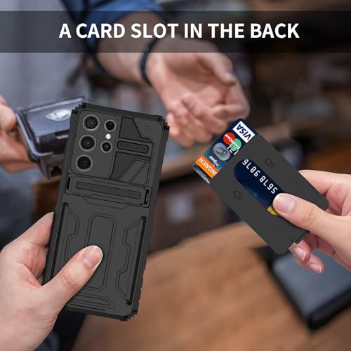for Samsung Galaxy S21 Ultra Wallet Case with Card Holder, Black | Detachable Card Holder, Built-in Kickstand, with Screen Protectors - Soft 2 Pack, Military Grade, Full Body Shockproof - size: for Galaxy S21 Ultra - 6.8''