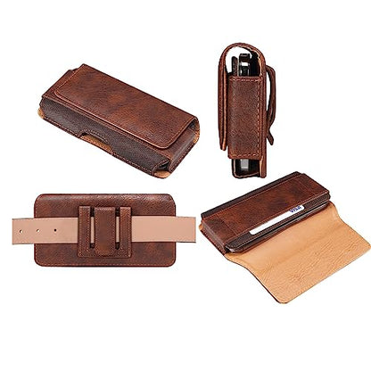 Phone Holster for Samsung Galaxy A17 A16 A15 A25 A35 A55 A57, S26 Ultra, S25 S24 S23 S22 Ultra Plus FE/iPhone 16 Pro Max/Moto G Power Cell Phone Pouch Case with Belt Clip Loop Card Holder (Brown) - color: Brown - Horizontal